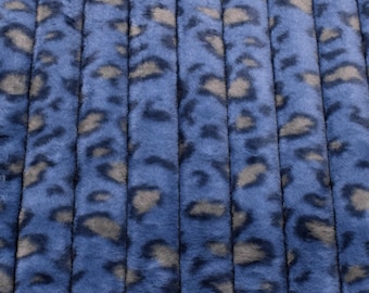 Cuddly plush fabric leopard pattern blue with stripes