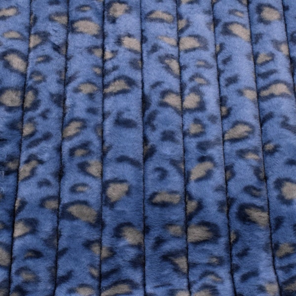 Kuscheliger Plüschstoff Leopardenmuster blau mit Streifen