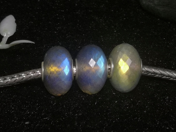 Sweet Raw Flashy Labradorite with Faceted Amber and Sterling Silver
