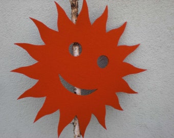 Unique piece: Wool felt wall art, sun in orange, diameter 65 cm, coaster