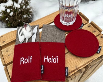 Cutlery pouches made of wool felt, embroidered, personalized, festive, durable, for home, kitchen, wedding, Mother's Day