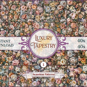 Tapisserie florale luxe motifs or, bouquet de mariage, conception de cartes, papier numérique, album de coupures, journal indésirable, papier peint, téléchargement immédiat
