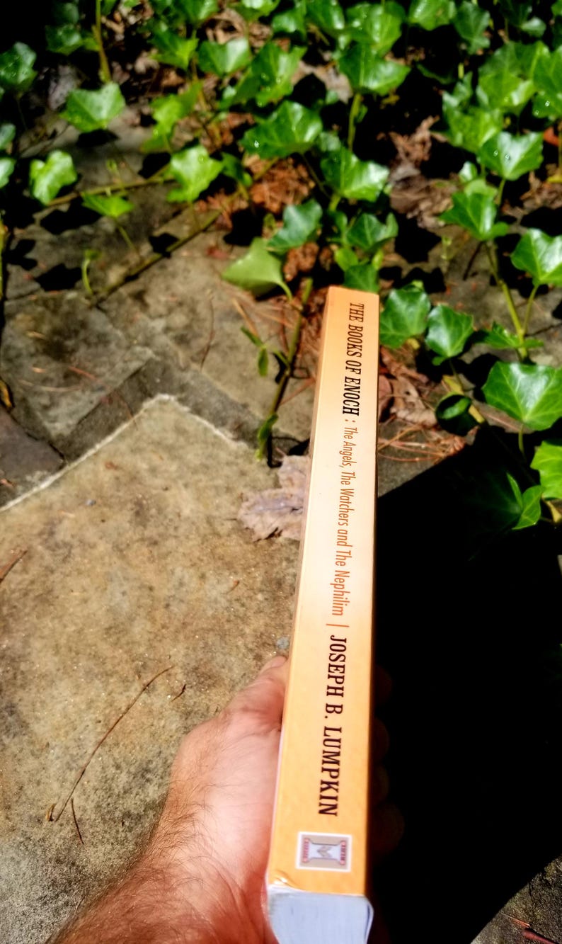 May include: A yellow paperback book titled "The Books of Enoch: The Angels, The Watchers and The Nephilim" by Joseph B. Lumpkin.