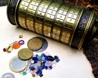 Treasure Chest with Hand-cut Gemstones, Vintage Coins, & Cryptex