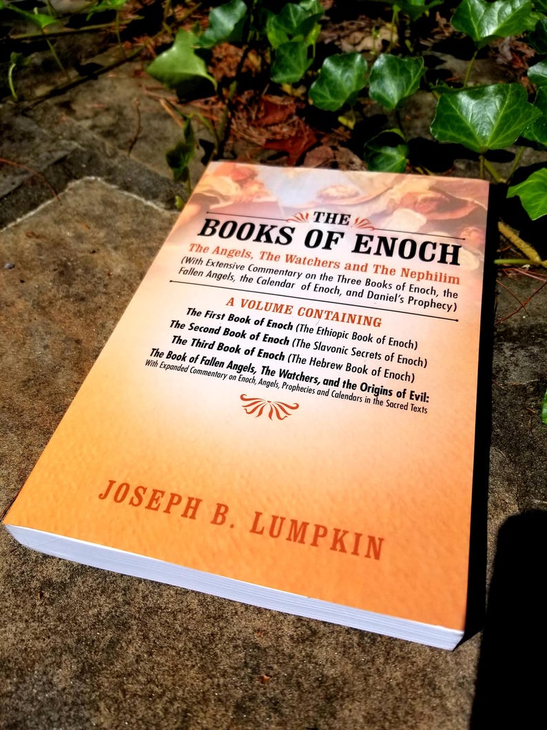 May include: A book titled "The Books of Enoch: The Angels, The Watchers and The Nephilim" by Joseph B. Lumpkin. The book cover features an orange background with a white border and a black title.
