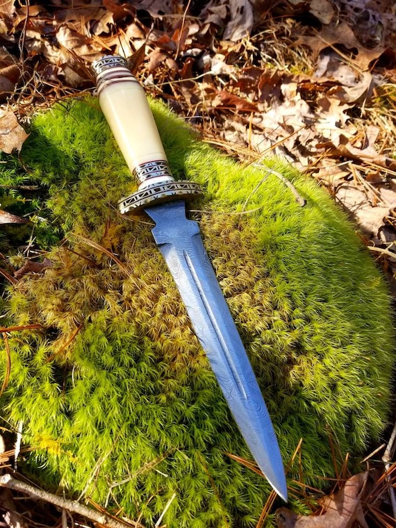 Athame Sgian Dubh Damascus Steel Bladed Long