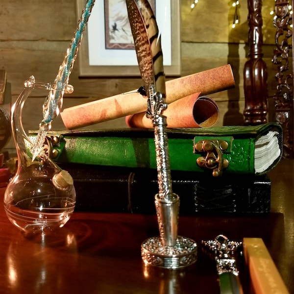 Ink of Vervain, spell writing ink with quill set