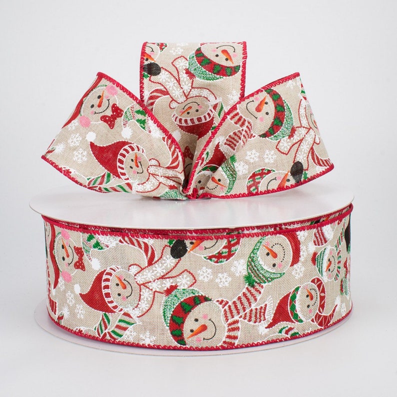 50 Yards 2.5 Christmas Snowman wired Ribbon