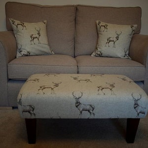 Stag Pattern Footstool Large Stag Print Footstool - Turned/straight Waxed, Natural or Mahogany ...