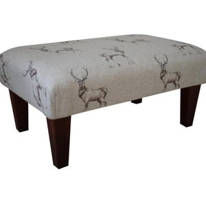 Stag Pattern Footstool Large Stag Print Footstool - Turned/straight Waxed, Natural or Mahogany ...