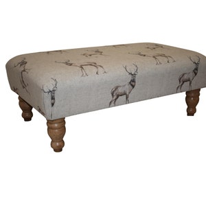 Stag Pattern Footstool Large Stag Print Animal Footstool - Hard Wood Turned Waxed Legs - Only ...