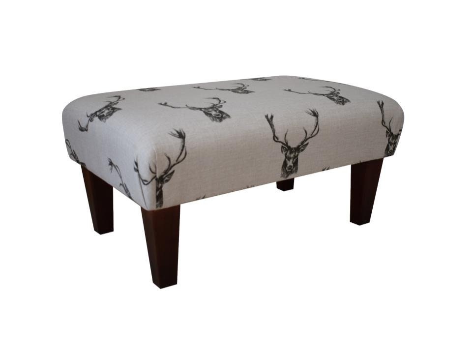 Stag Pattern Footstool Large Stag Head Footstool - Straight/turned Waxed, Mahogany or Natural ...