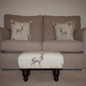 Stag Pattern Footstool Small Stag Print Footstool - Turned Waxed/mahogany Legs - 46cm X 31cm X ...