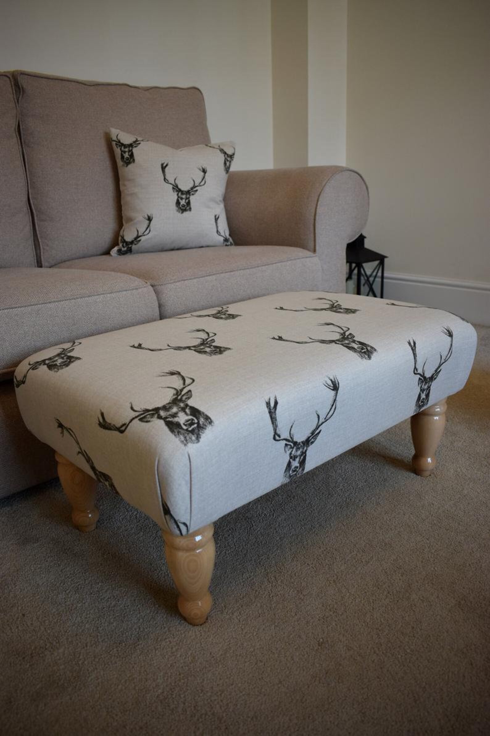 Stag Pattern Footstool Large Stag Head Footstool - Straight/turned Waxed, Mahogany or Natural ...