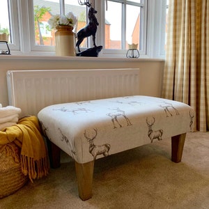 Stag Pattern Footstool Large Stag Print Footstool - Turned/straight Waxed, Natural or Mahogany ...