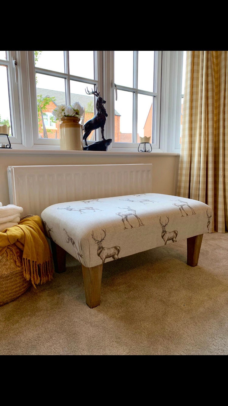 Stag Pattern Footstool Large Stag Print Footstool - Turned/straight Waxed, Natural or Mahogany ...
