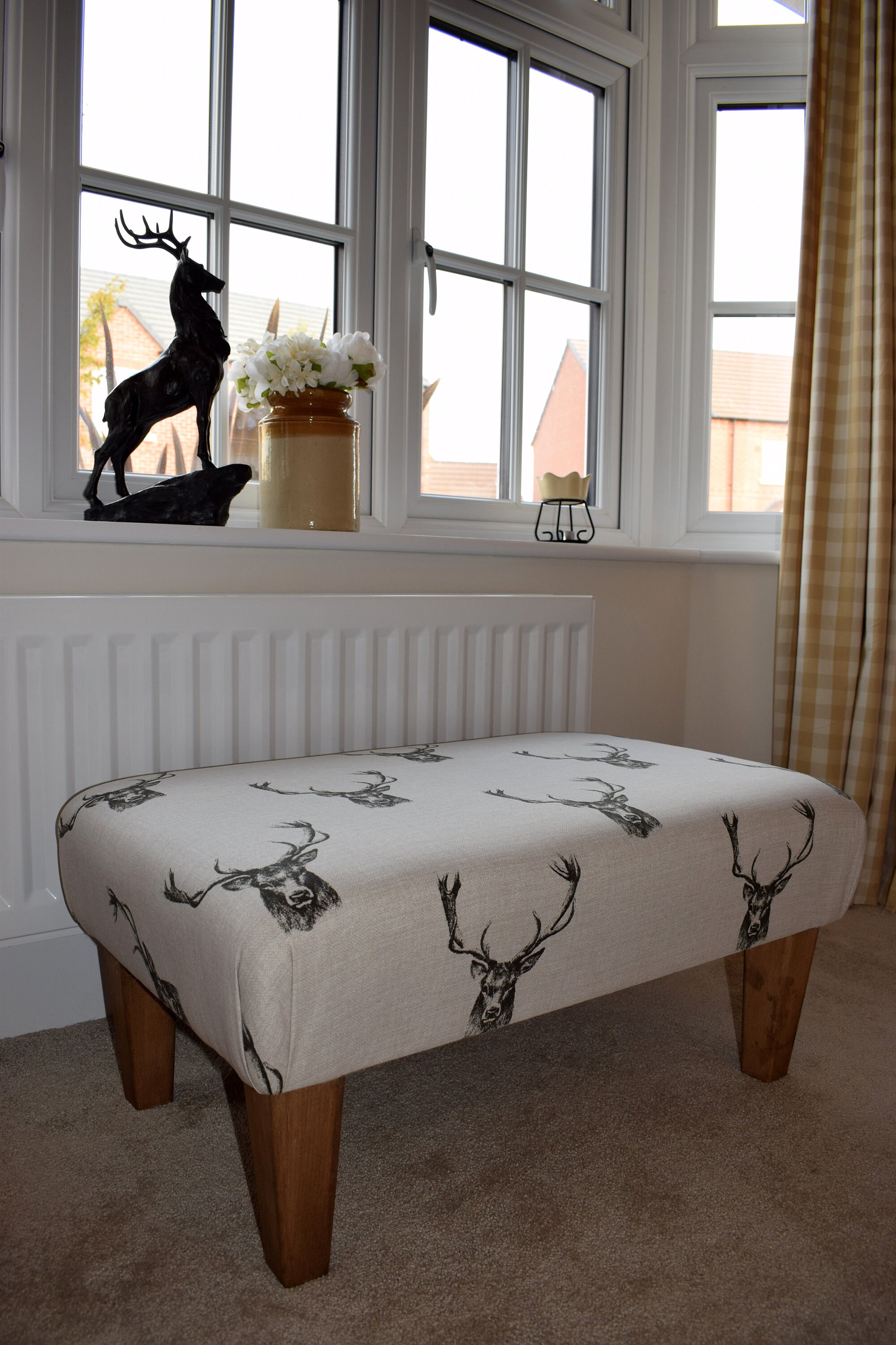 Stag Pattern Footstool Large Stag Head Footstool - Straight/turned Waxed, Mahogany or Natural ...
