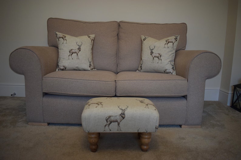 Stag Pattern Footstool Small Stag Print Footstool - Turned Waxed/mahogany Legs - 46cm X 31cm X ...