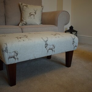 Stag Pattern Footstool Large Stag Print Footstool - Turned/straight Waxed, Natural or Mahogany ...