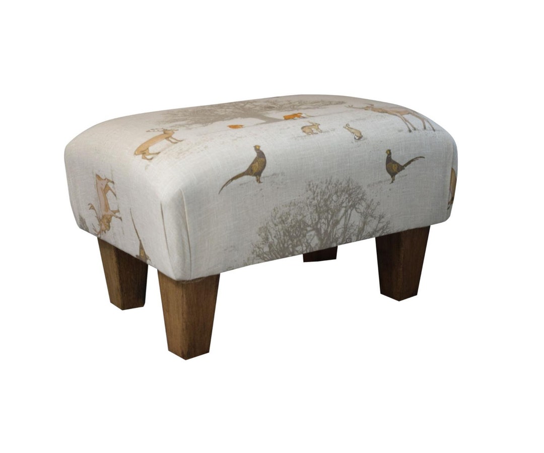 Small Tatton Animal Print Footstool Hard Wood Straight Waxed Legs