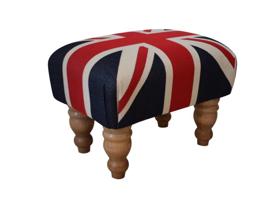Small Footstool Union Jack Fabric Available on Waxed and Mahogany Turned or Straight Legs 43cm L X 31cm W Etsy