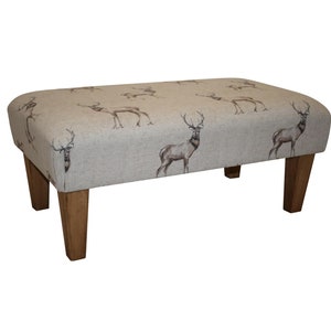Stag Pattern Footstool Large Stag Print Footstool - Turned/straight Waxed, Natural or Mahogany ...