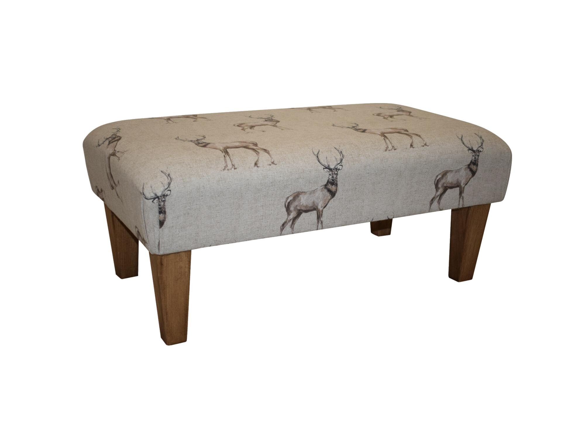 Stag Pattern Footstool Large Stag Print Footstool - Turned/straight Waxed, Natural or Mahogany ...