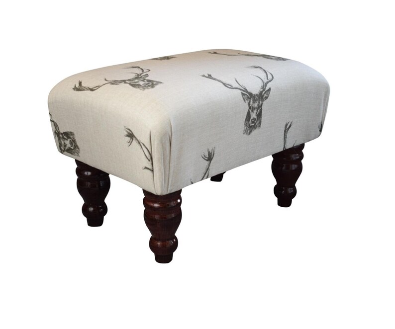 Stag Pattern Footstool Small Stag Head Footstool - Hard Wood Turned Waxed/mahognay Legs - 46cm ...