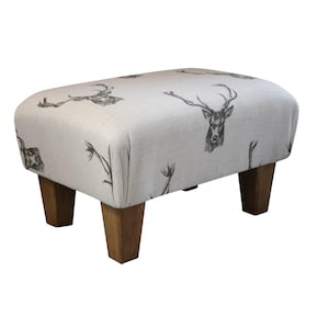 Stag Pattern Footstool Small Stag Head Footstool - Straight Waxed Legs - 46cm X 31cm X 27cm ...