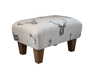 Small Stag Head Footstool - Straight Waxed Legs - Available With Cushions (45cm x 45cm) With Feather Interiors - 46cm x 31cm x 27cm