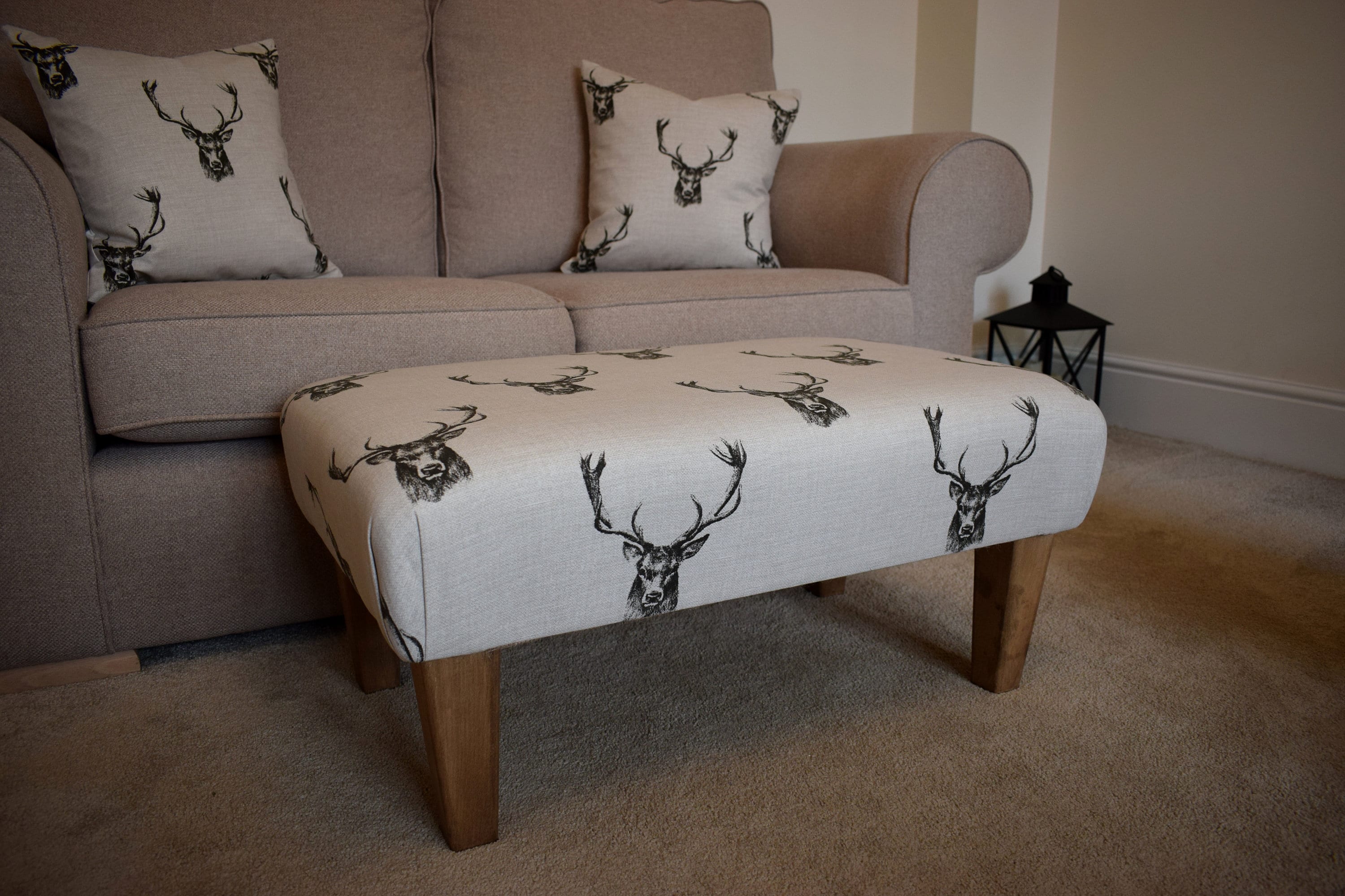 Stag Pattern Footstool Large Stag Head Footstool - Straight/turned Waxed, Mahogany or Natural ...