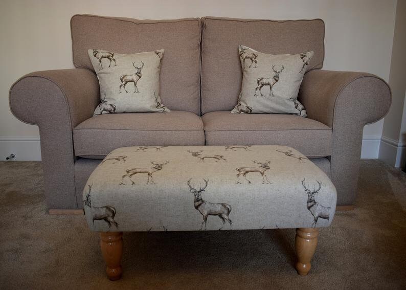 Stag Pattern Footstool Large Stag Print Footstool - Turned/straight Waxed, Natural or Mahogany ...