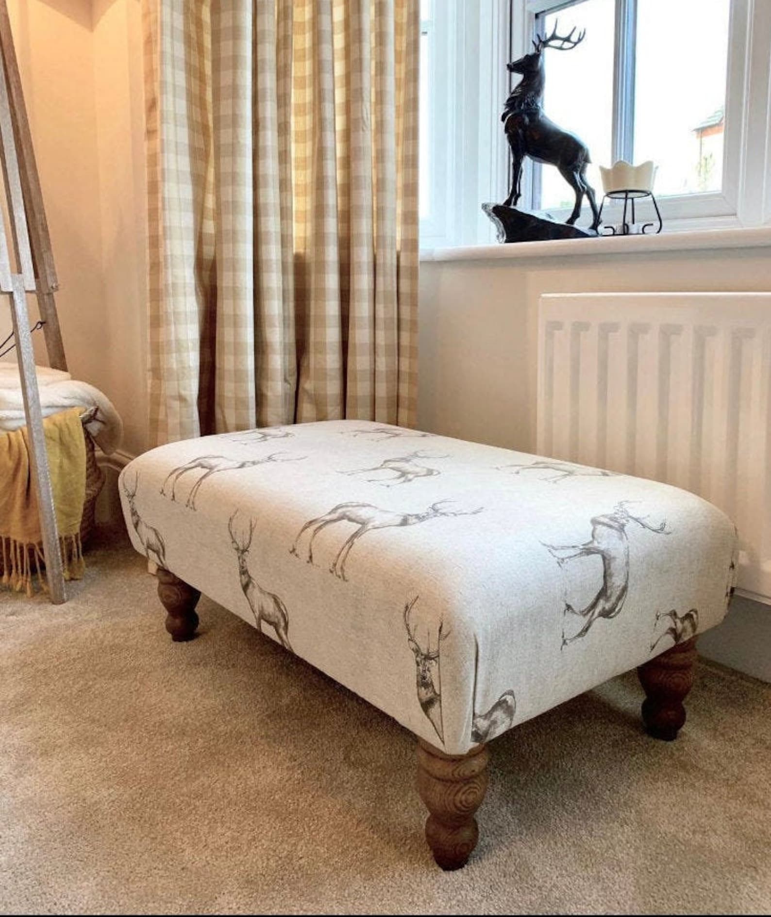 Stag Pattern Footstool Large Stag Print Animal Footstool - Hard Wood Turned Waxed Legs - Only ...