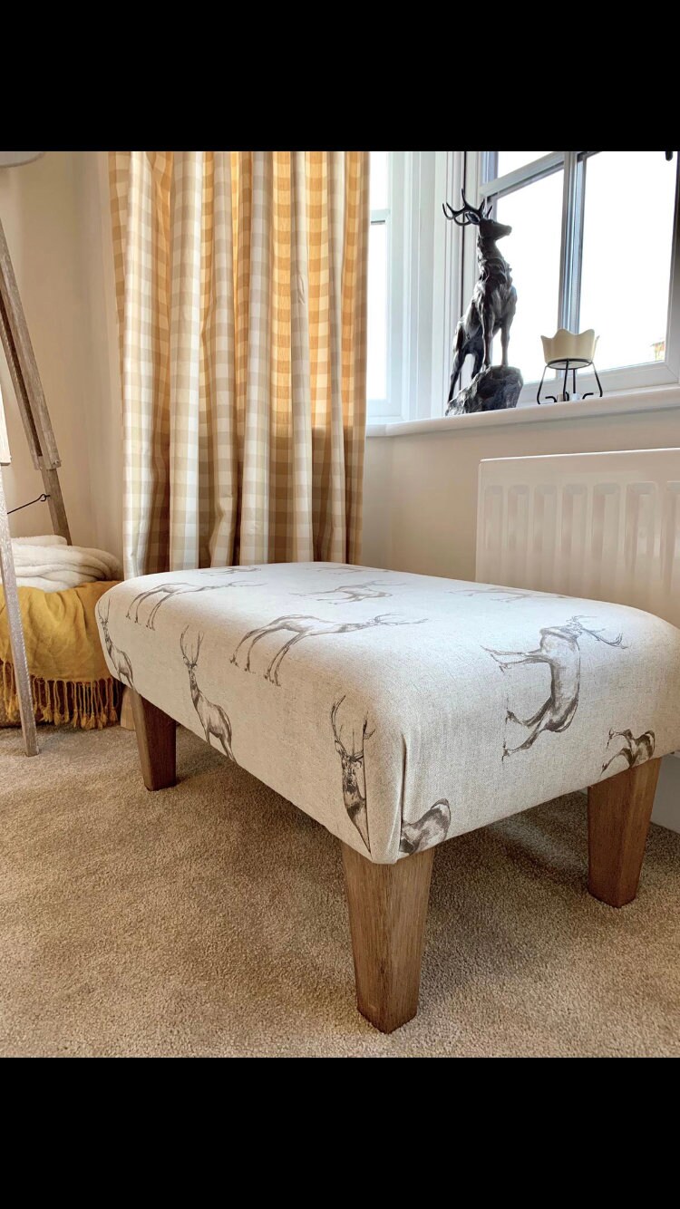 Stag Pattern Footstool Large Stag Print Footstool - Turned/straight Waxed, Natural or Mahogany ...