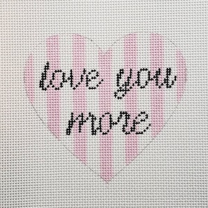 Handpainted Needlepoint Canvas, Love You More Black & Pink Striped Heart Ornament, 18m