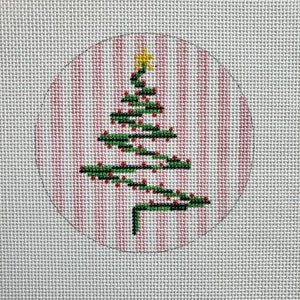 Handpainted Needlepoint Canvas, Zig Zag Christmas Tree with Pink Stripe Background, 18m