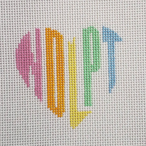 Handpainted Needlepoint Canvas, Mini Heart Shaped NDLPT Ornament in Pastel Rainbow, 18m