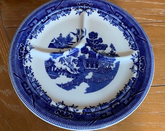 Vintage BLUE WILLOW Divided Relish Dish William Alsager Adderly 1929-1947