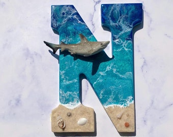 Personalized Resin Shark Letter Art: Beach Decor, Fishing Gift