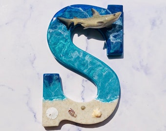 Pick Any Letter Resin Shark Wall Hanging | Beach Theme Wall Decor