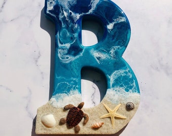 Personalized Beach Theme Letter for Wall | Seaturtle Gift | Coastal Wall Art | Beach Decor | Custom Gift | Starfish Decor | Coastal Decor |