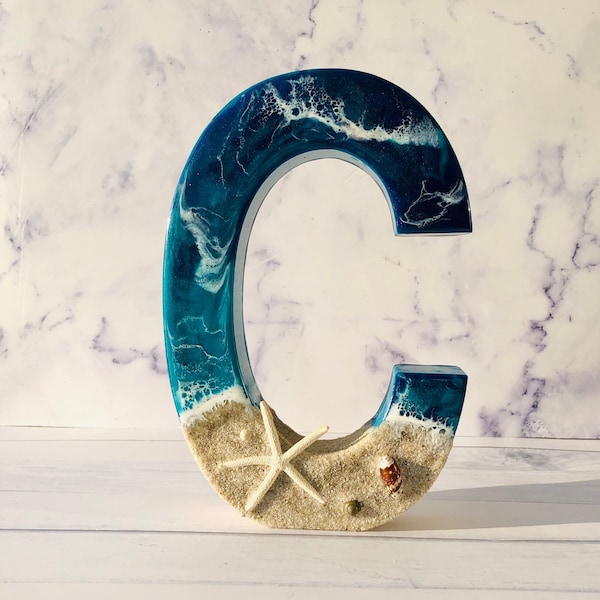 Standing Beach Resin Letters | Handmade Gift | Beach Decor | Personalized Beach Resin Letter | Seashells Letter Decor | Table Decor | Custom