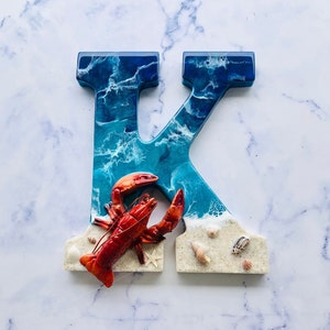 Personalized Resin Lobster Letter: Coastal Nautical Wall Decor