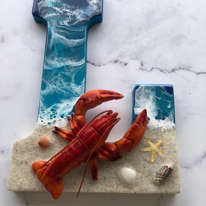 Pick Any Letter | Personalized Lobster Wall Hanging | Coastal Resin Initial Letter | Beach House Décor