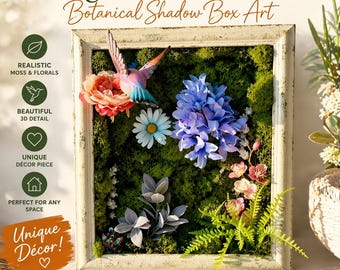 3D Hummingbird Moss Framed Wall Art – Botanical Garden Decor
