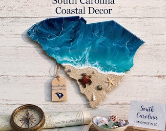 Personalized South Carolina Resin Art Map | Beach Cottage Decor | Hometown Decor