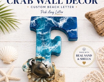 Personalisierte Strand-Resin-Buchstabe: Blaue Krabbe Küstendekor | Wählen Sie einen beliebigen Buchstaben