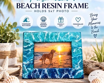 Personalized Ocean Resin Picture Frame | Handmade Beach House Decor (5x7 Photo)