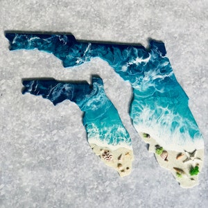 Grote staat strand hars muurkaart | Kunsthars | Muurkunst | Harskunst oceaan | Kaart Florida | Uniek cadeau | Gepersonaliseerde cadeau | Staatskaartkunst