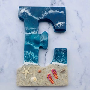 Personalized Resin Beach Letter Wall Art | Coastal Ocean Wave Decor ...